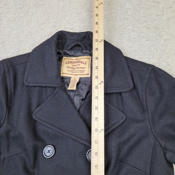 Aeropostale Pea Coat Ladies Medium Black Button Wool Blend Outdoors Womens - Picture 6 of 8